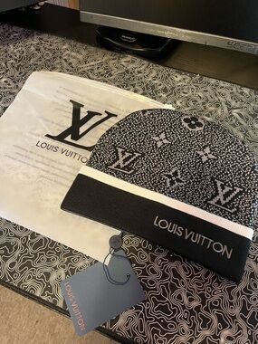 Louis Vuitton Black & White Monogram Beanie